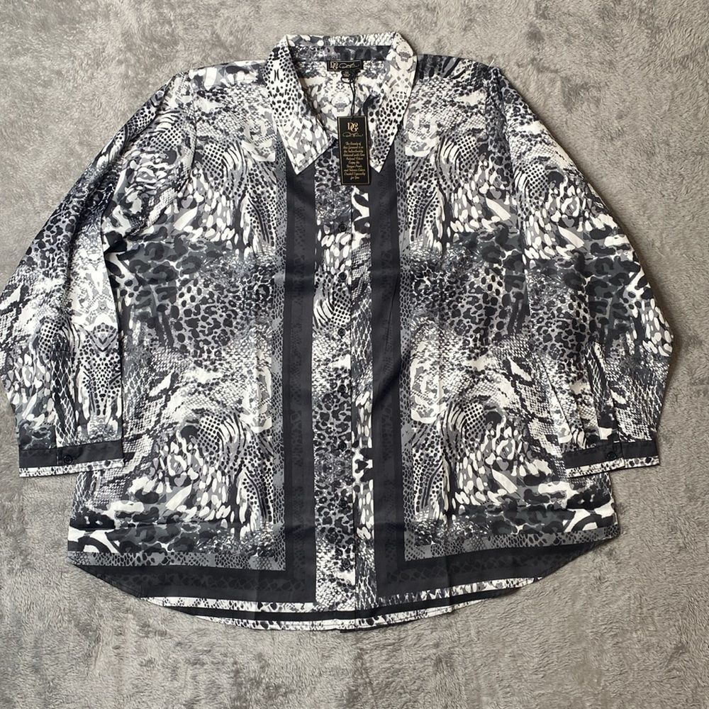 Diane Gilman DG2 Charmeuse Animal Print Plus Size Blouse 3XL